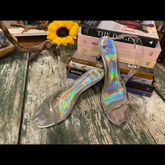 Iridescent Pin Up Slip On Retro Heels - Picture 2 of 7